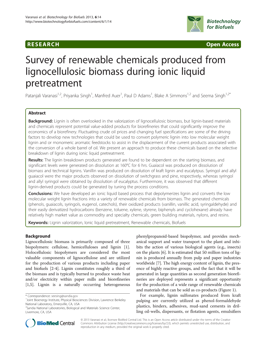 Survey of Renewable Chemicals Produced from Lignocellulosic