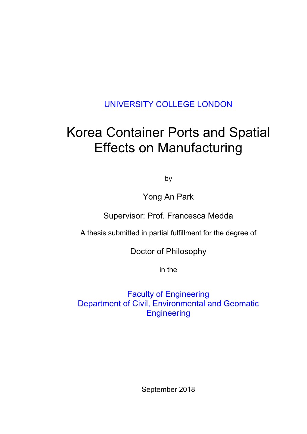 Korea Container Ports and Spatial Effects on Manufacturing