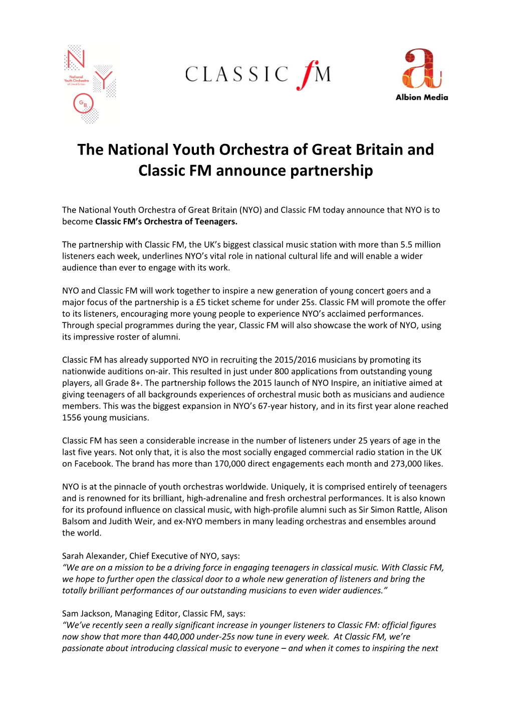 The National Youth Orchestra of Great Britain and Classic FM Announce Partnership