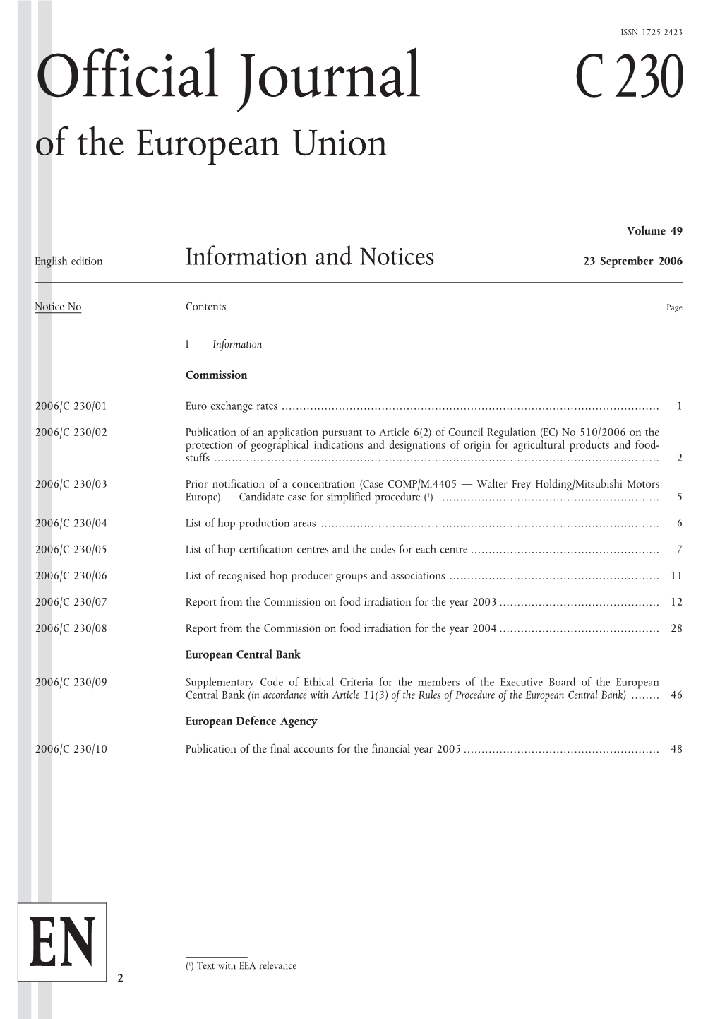 Official Journal C230 of the European Union
