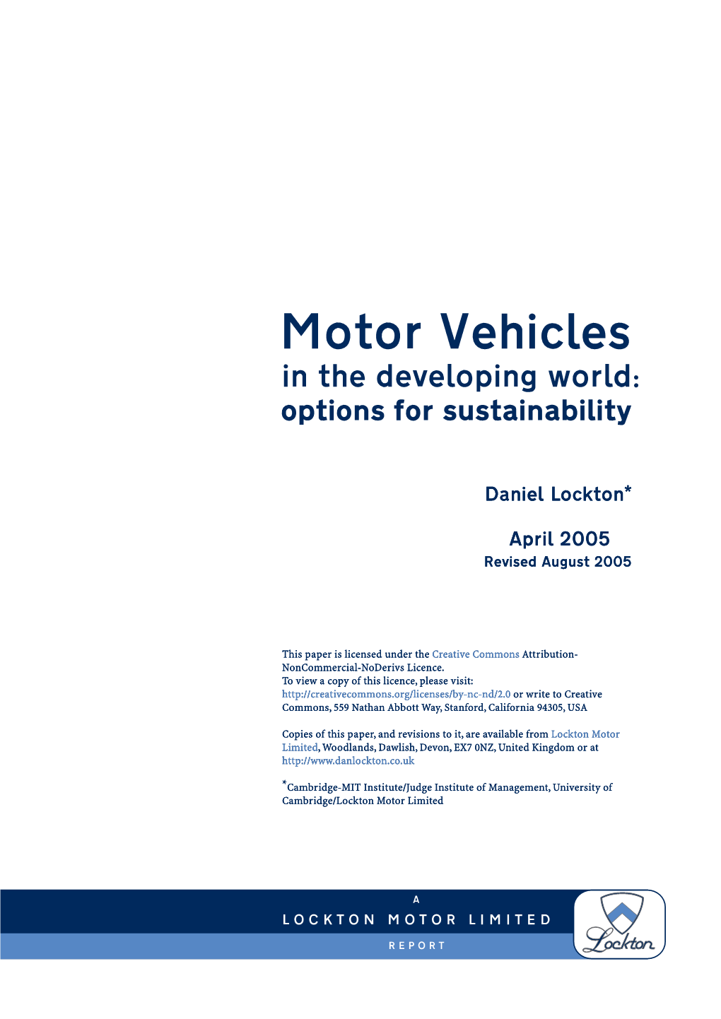 Motor Vehicles in the Developing World: Options for Sustainability