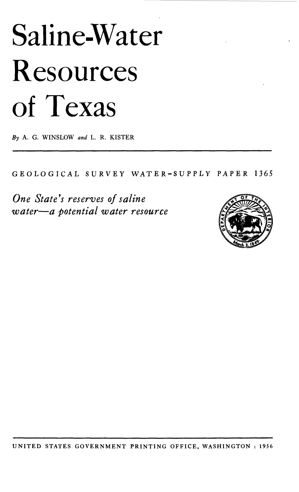 Saline-Water Resources of Texas