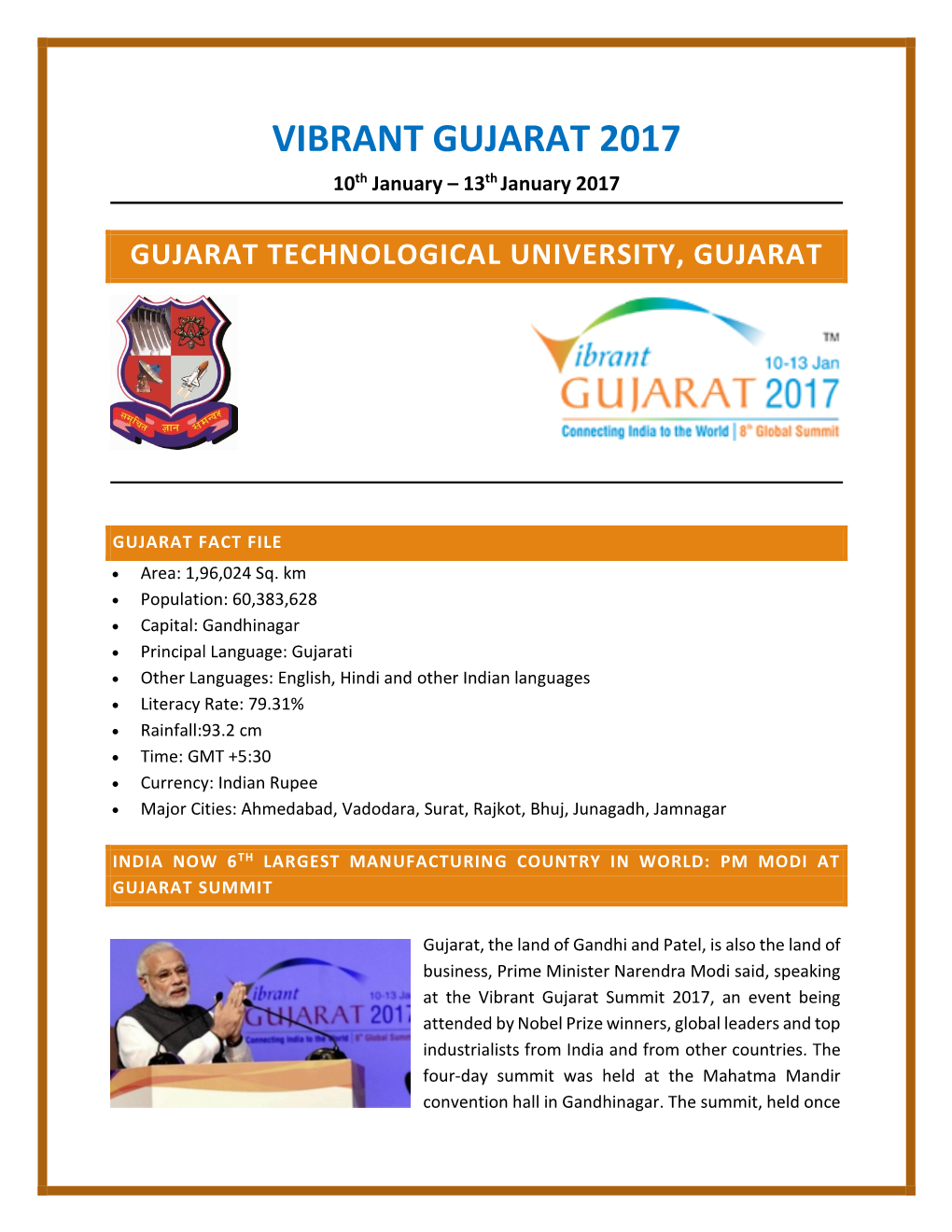 VIBRANT GUJARAT 2017 10Th January – 13Th January 2017