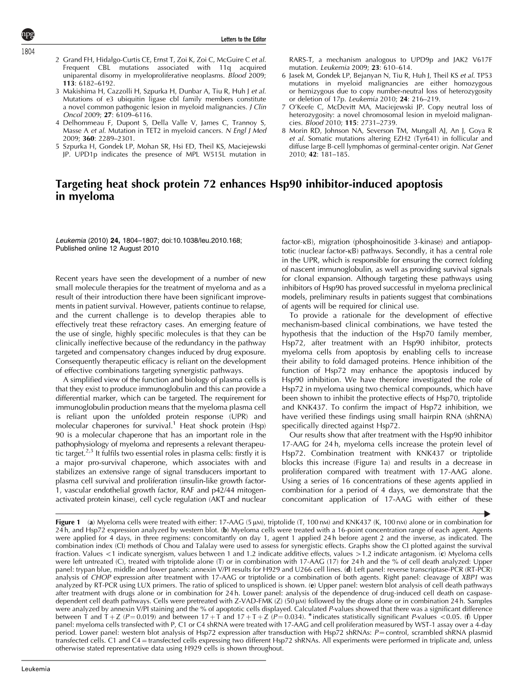 Targeting Heat Shock Protein 72 Enhances Hsp90 Inhibitor-Induced Apoptosis in Myeloma