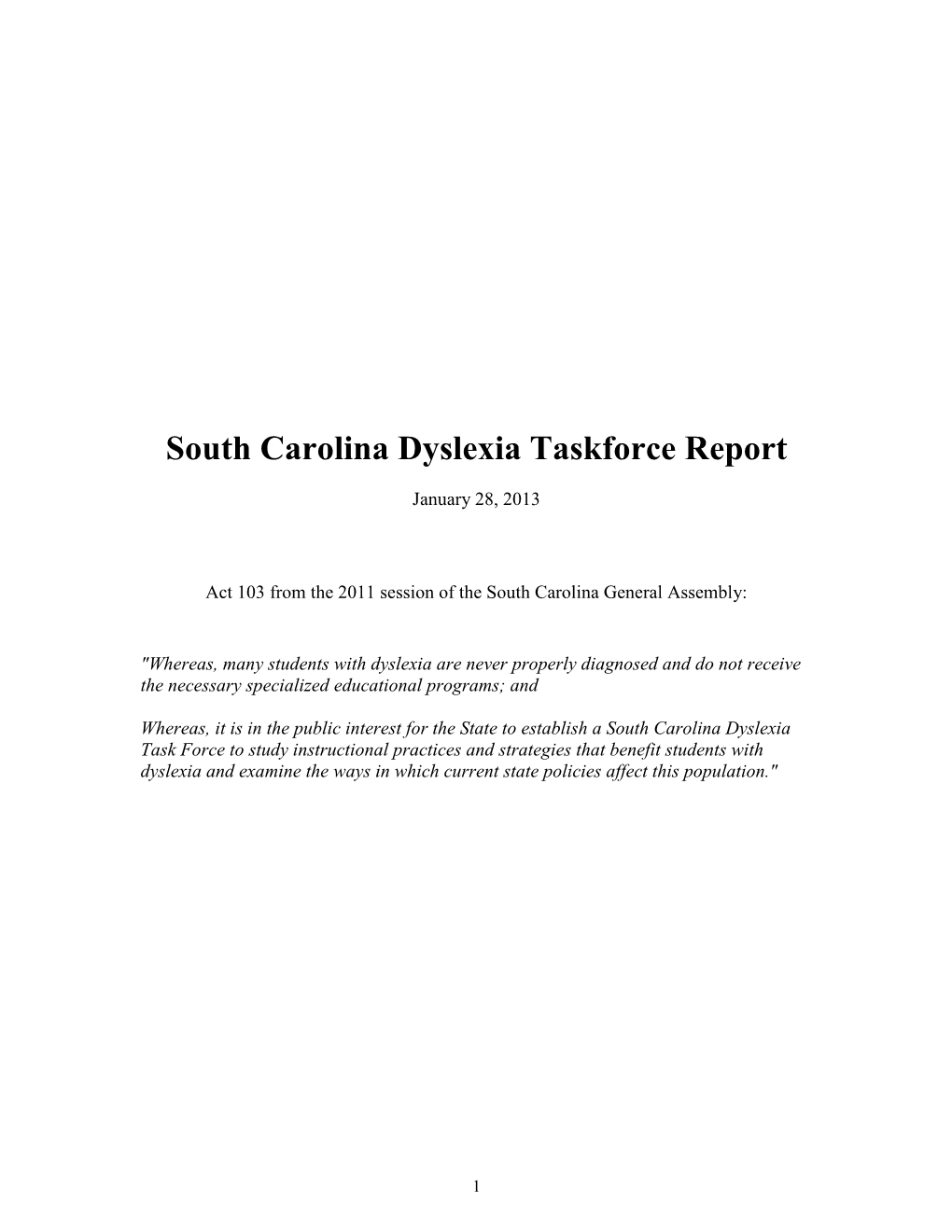 South Carolina Dyslexia Taskforce Report