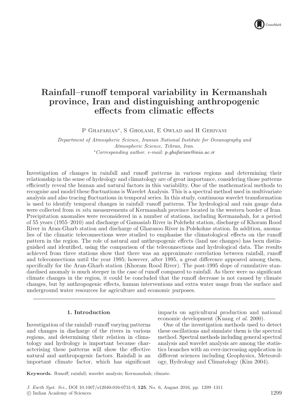 Rainfall–Runoff Temporal Variability in Kermanshah Province, Iran And