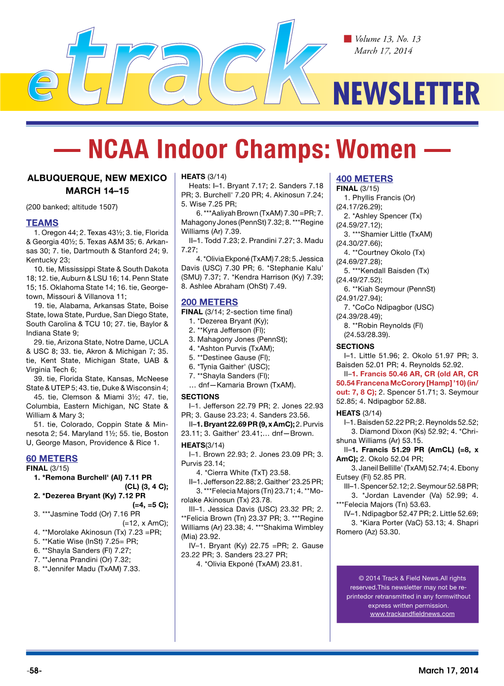 NCAA Indoor Champs: Women —