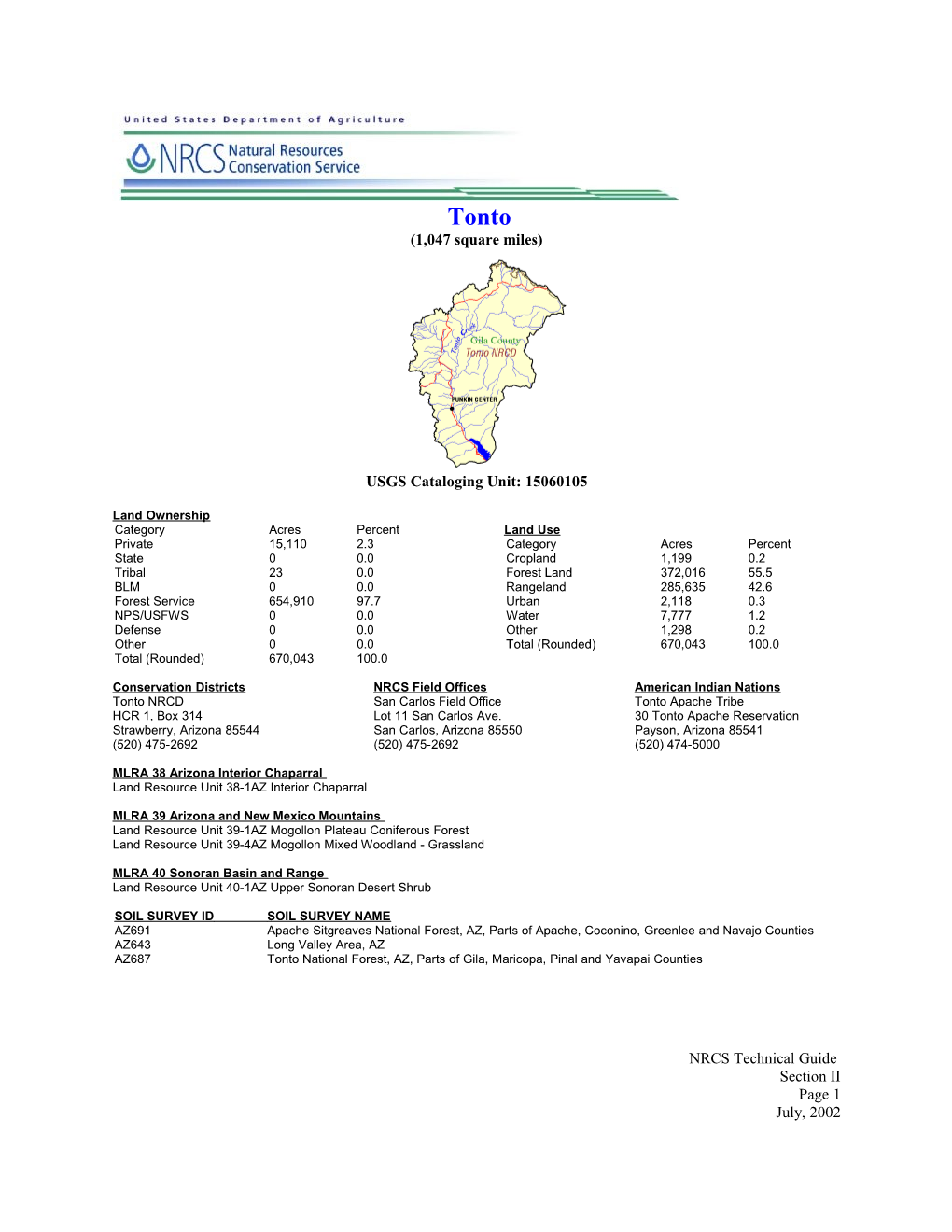 (1,047 Square Miles) USGS Cataloging Unit: 15060105