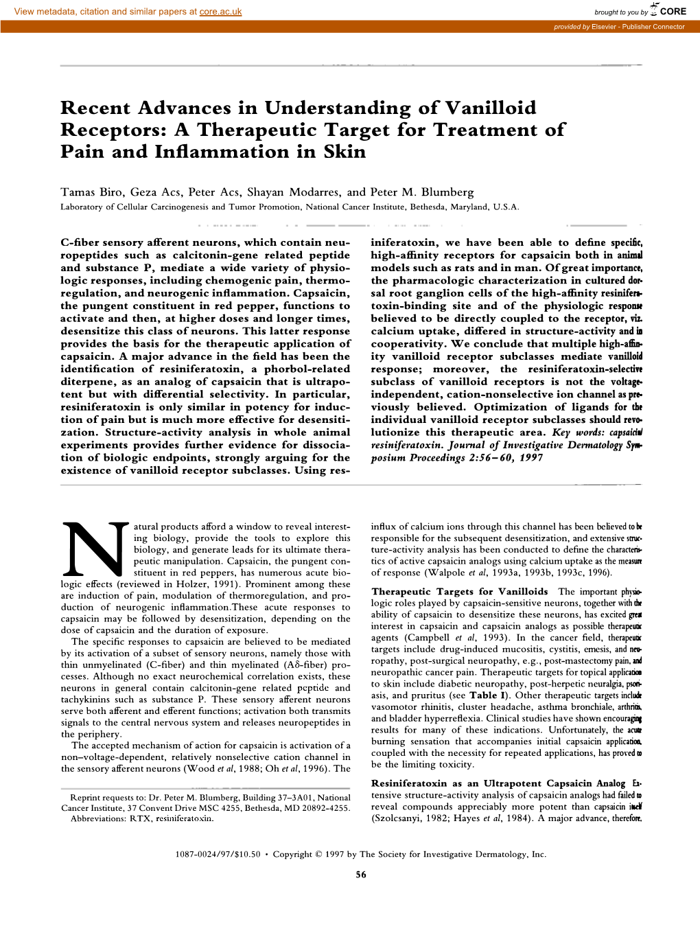 Recent Advances in Understanding of Vanilloid Receptors