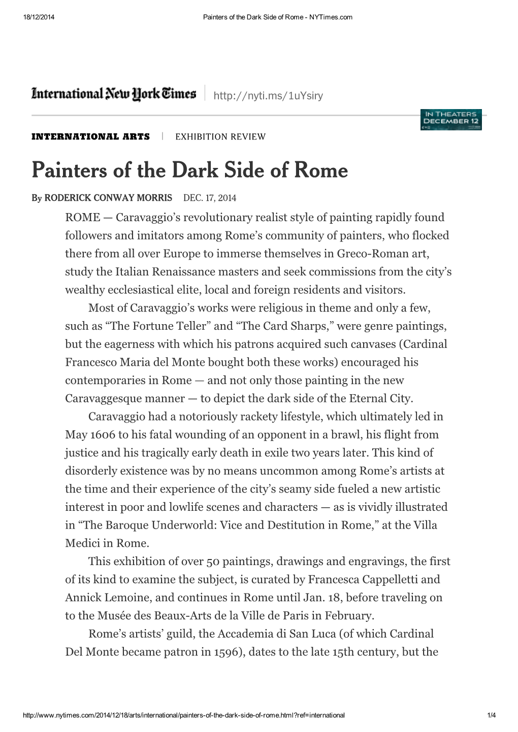 Painters of the Dark Side of Rome ­ Nytimes.Com