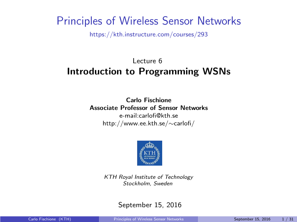 Principles of Wireless Sensor Networks