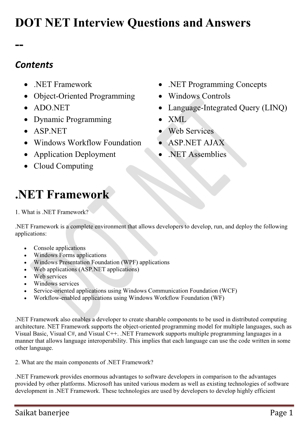 DOT NET Interview Questions and Answers -- .NET Framework