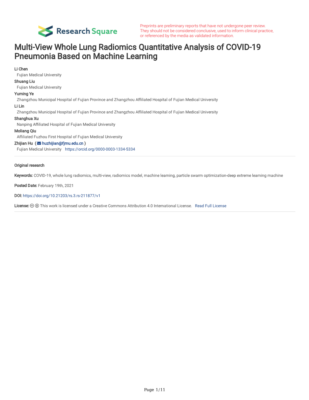 Multi-View Whole Lung Radiomics Quantitative Analysis of COVID-19 Pneumonia Based on Machine Learning