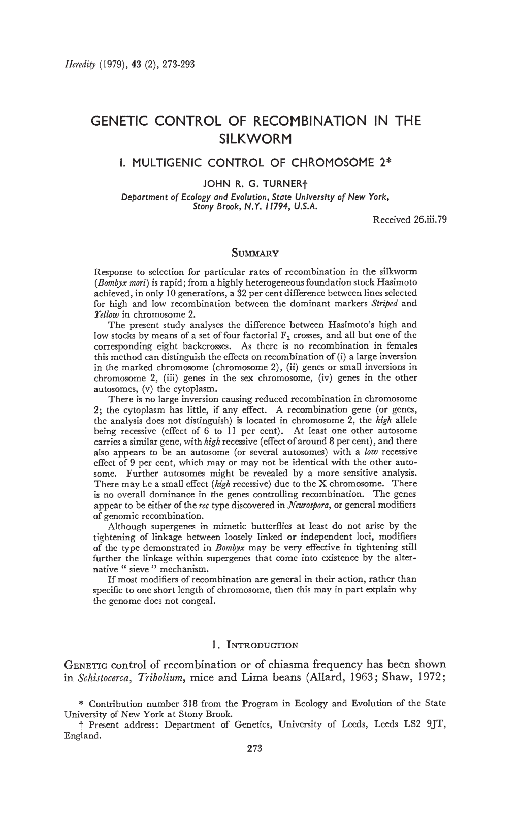 Genetic Control of Recombination In