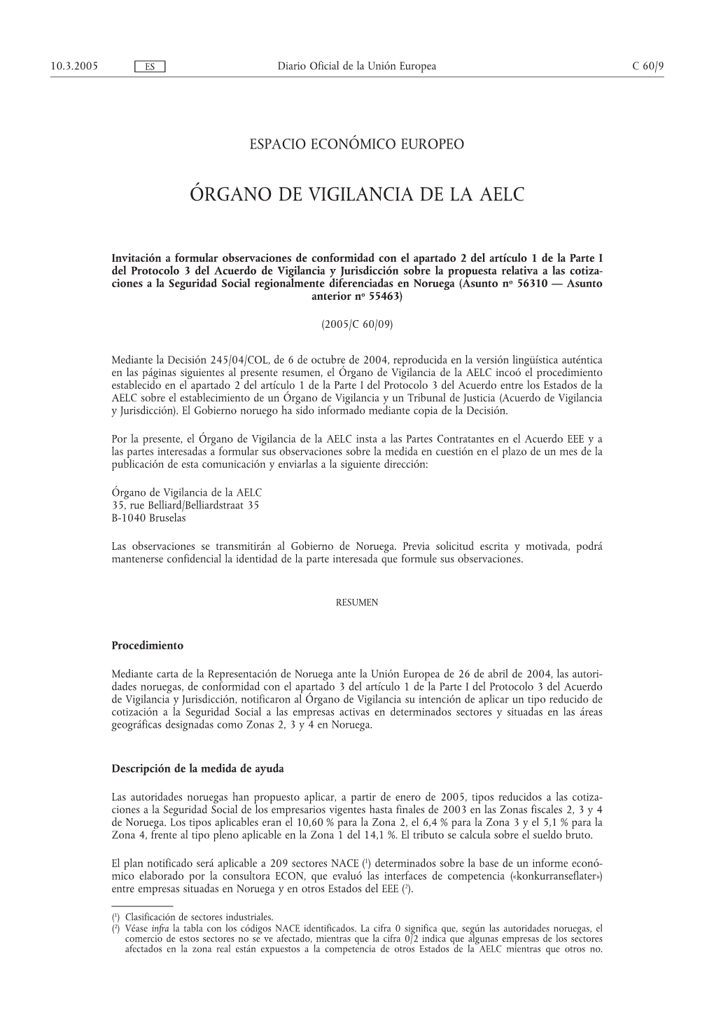 Órgano De Vigilancia De La Aelc