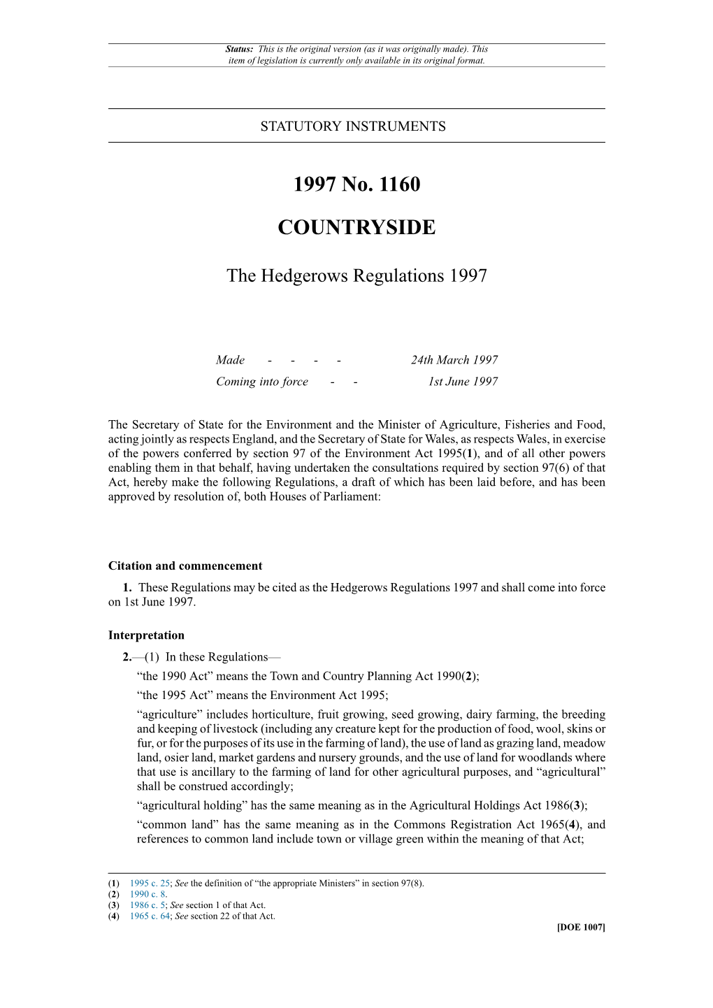 The Hedgerows Regulations 1997