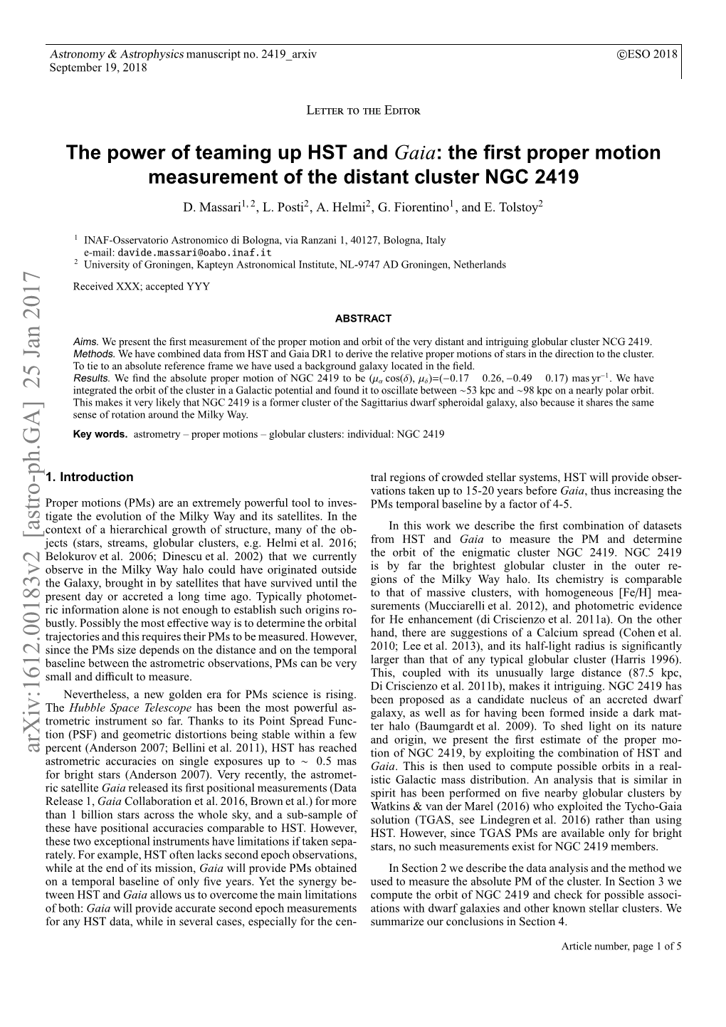 The Power of Teaming up HST and Gaia: the First Proper Motion Measurement of the Distant Cluster NGC 2419