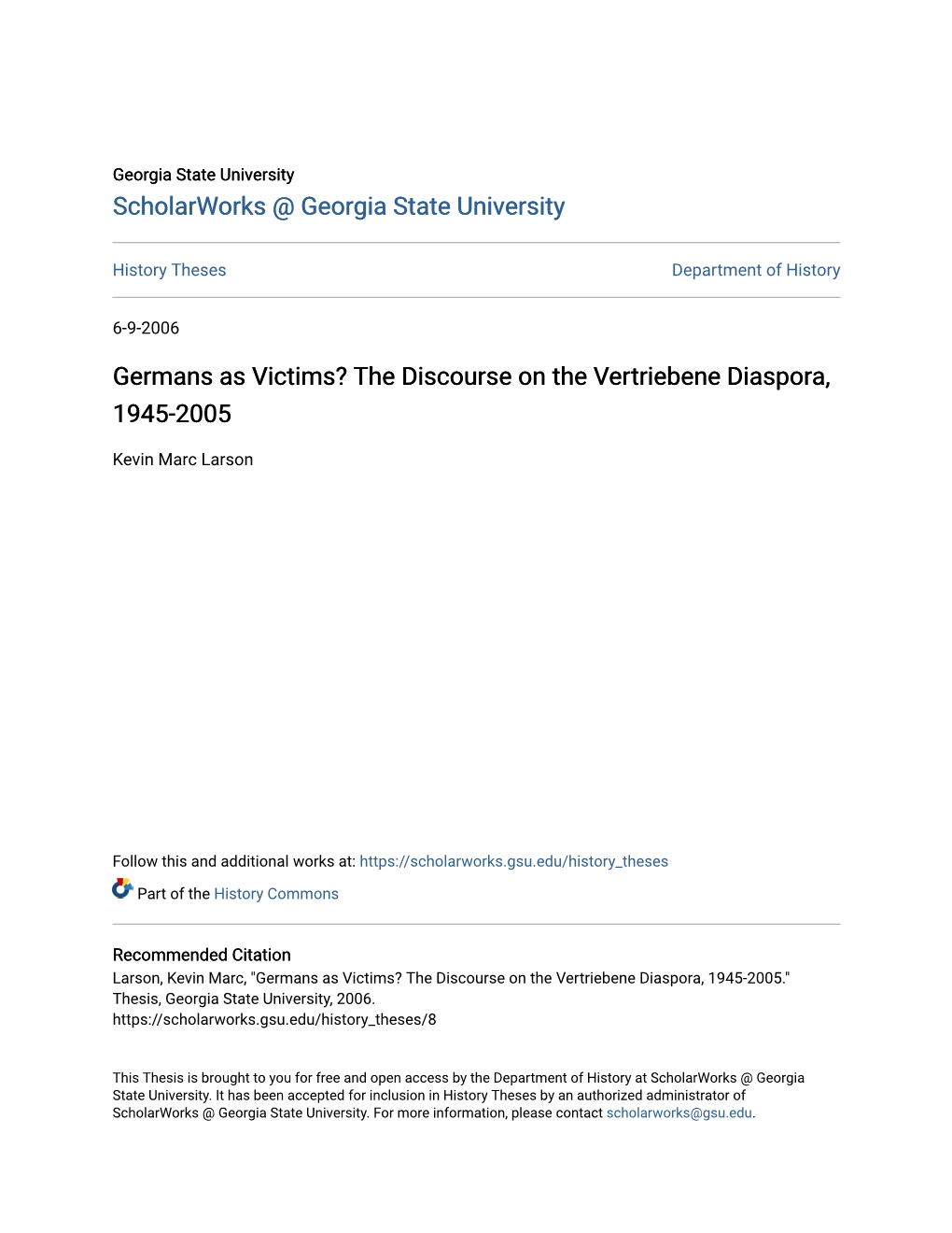 Germans As Victims? the Discourse on the Vertriebene Diaspora, 1945-2005