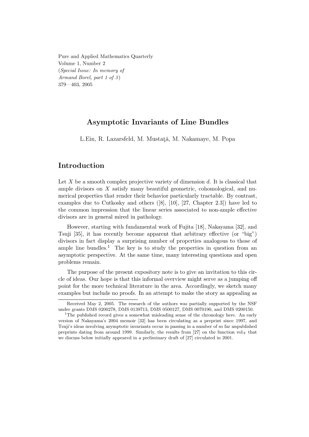 Asymptotic Invariants of Line Bundles