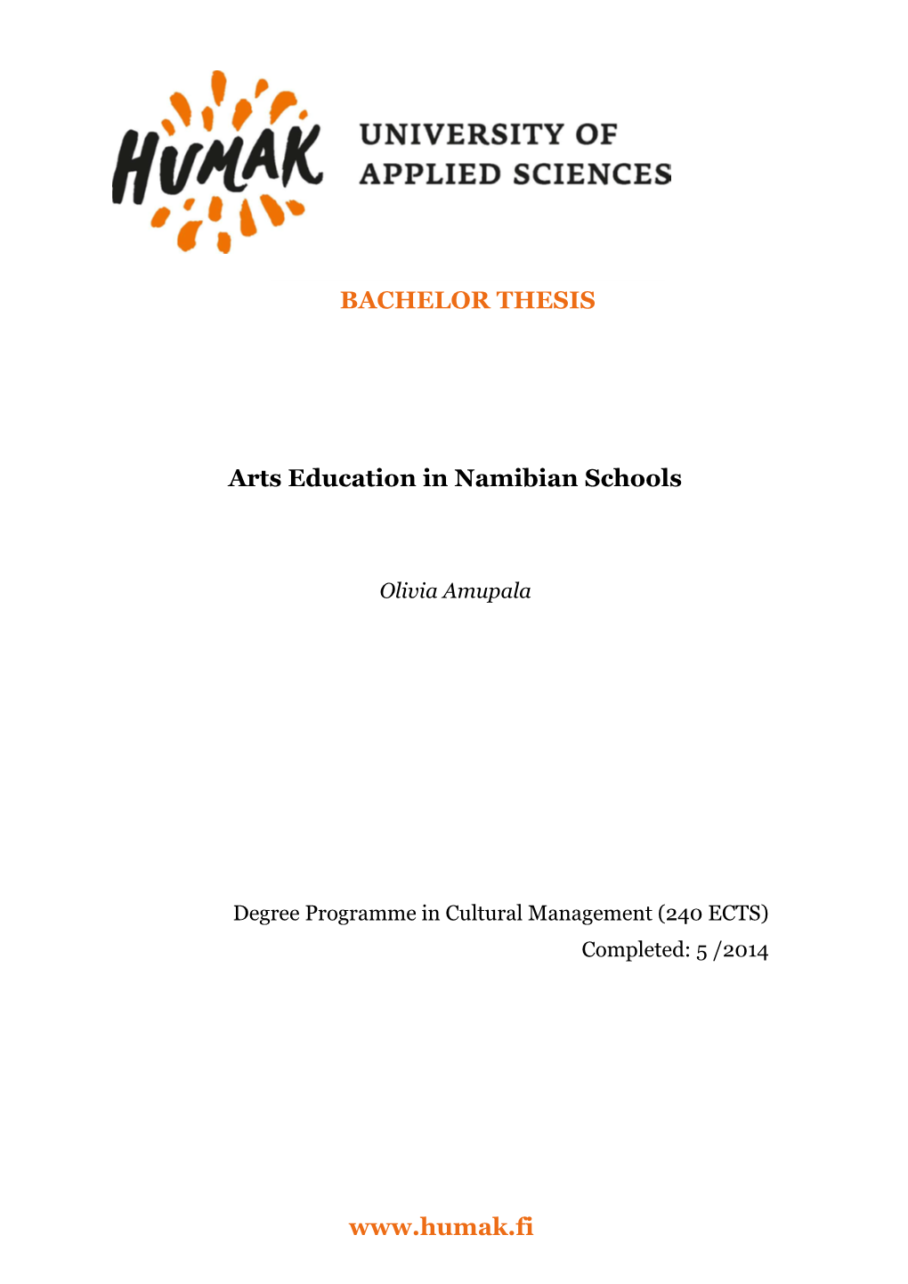 BACHELOR THESIS Arts Education in Namibian Schools