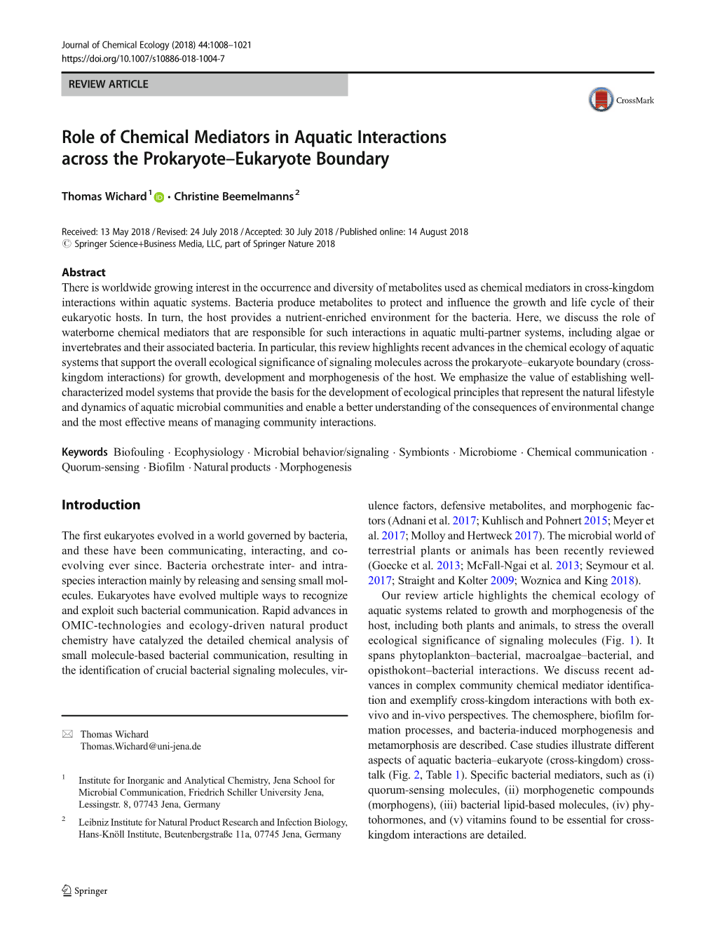 Role of Chemical Mediators in Aquatic Interactions Across the Prokaryote–Eukaryote Boundary