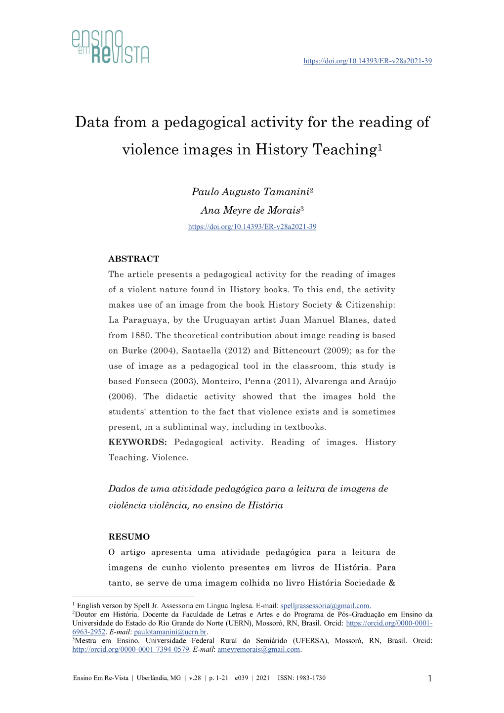 Data from a Pedagogical Activity for the Reading of Violence Images in History Teaching1