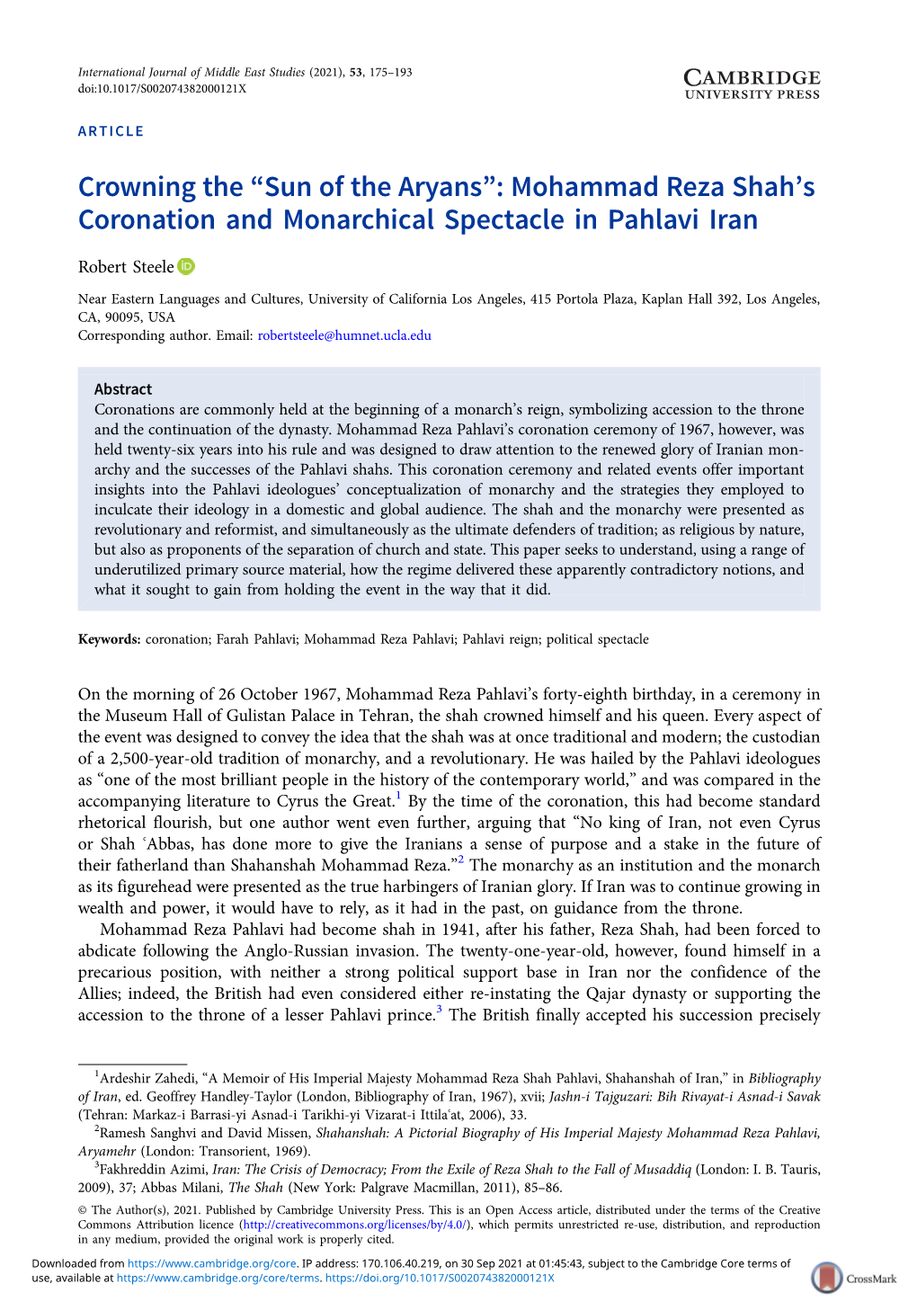 Mohammad Reza Shah's Coronation and Monarchical Spectacle In