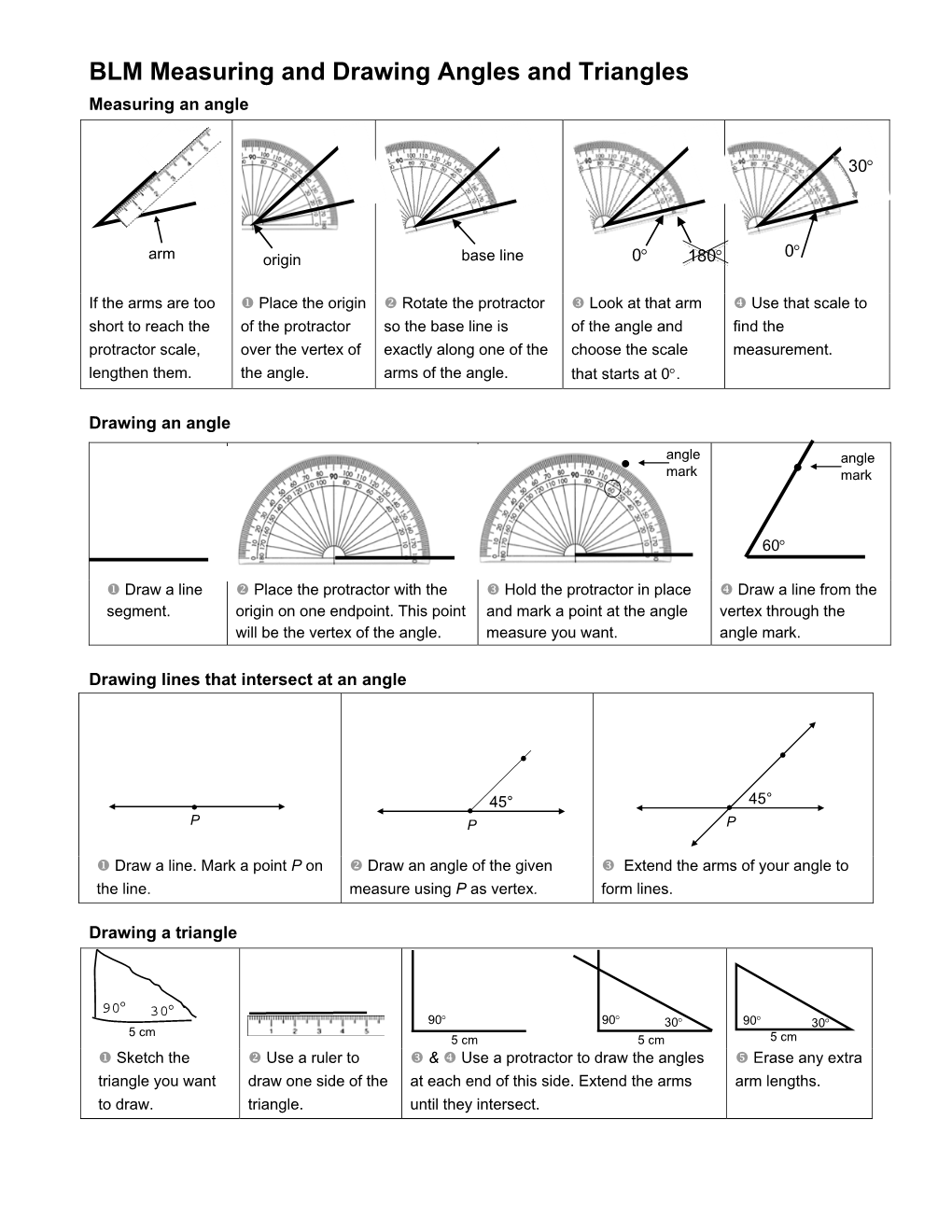 BLM Measuring and Drawing Angles and Triangles Measuring an Angle