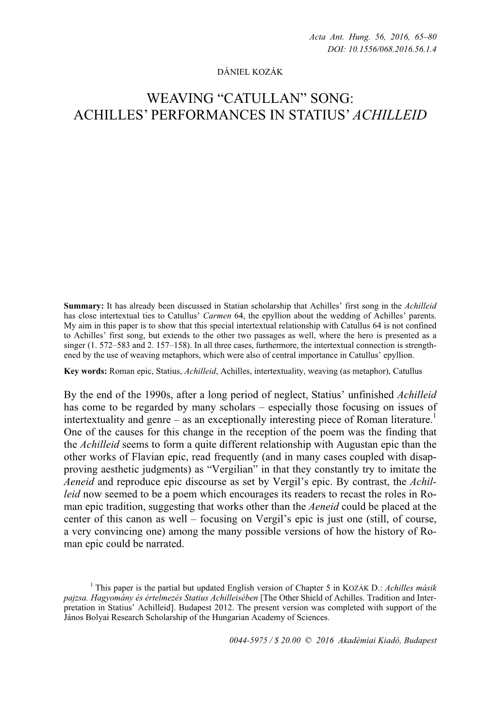 Achilles' Performances in Statius' Achilleid