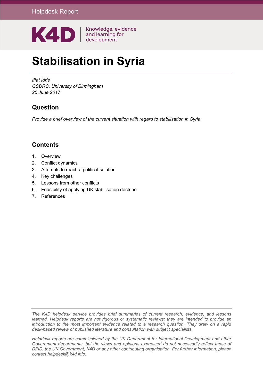 Stabilisation in Syria