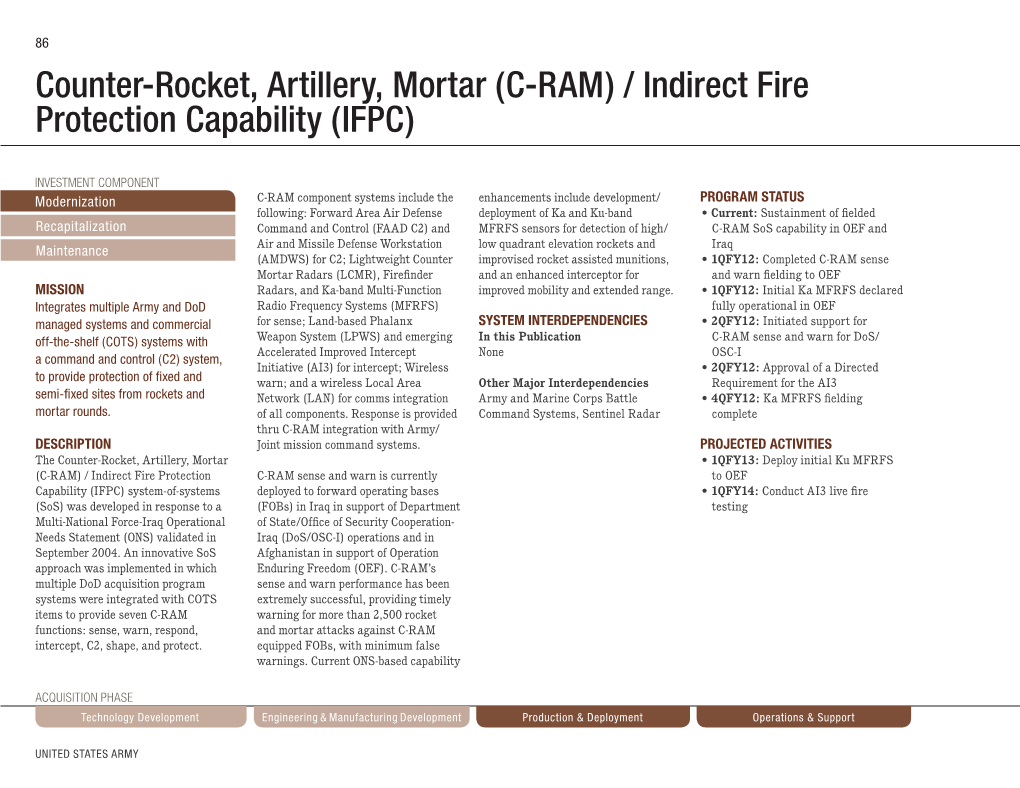 Counter-Rocket, Artillery, Mortar (C-RAM) / Indirect Fire Protection Capability (IFPC)