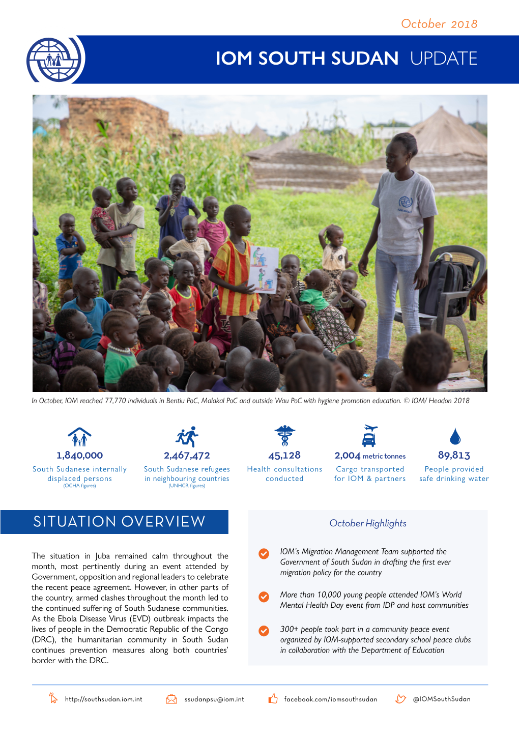 IOM South Sudan Monthly Update October 2018 PDF 3 MB