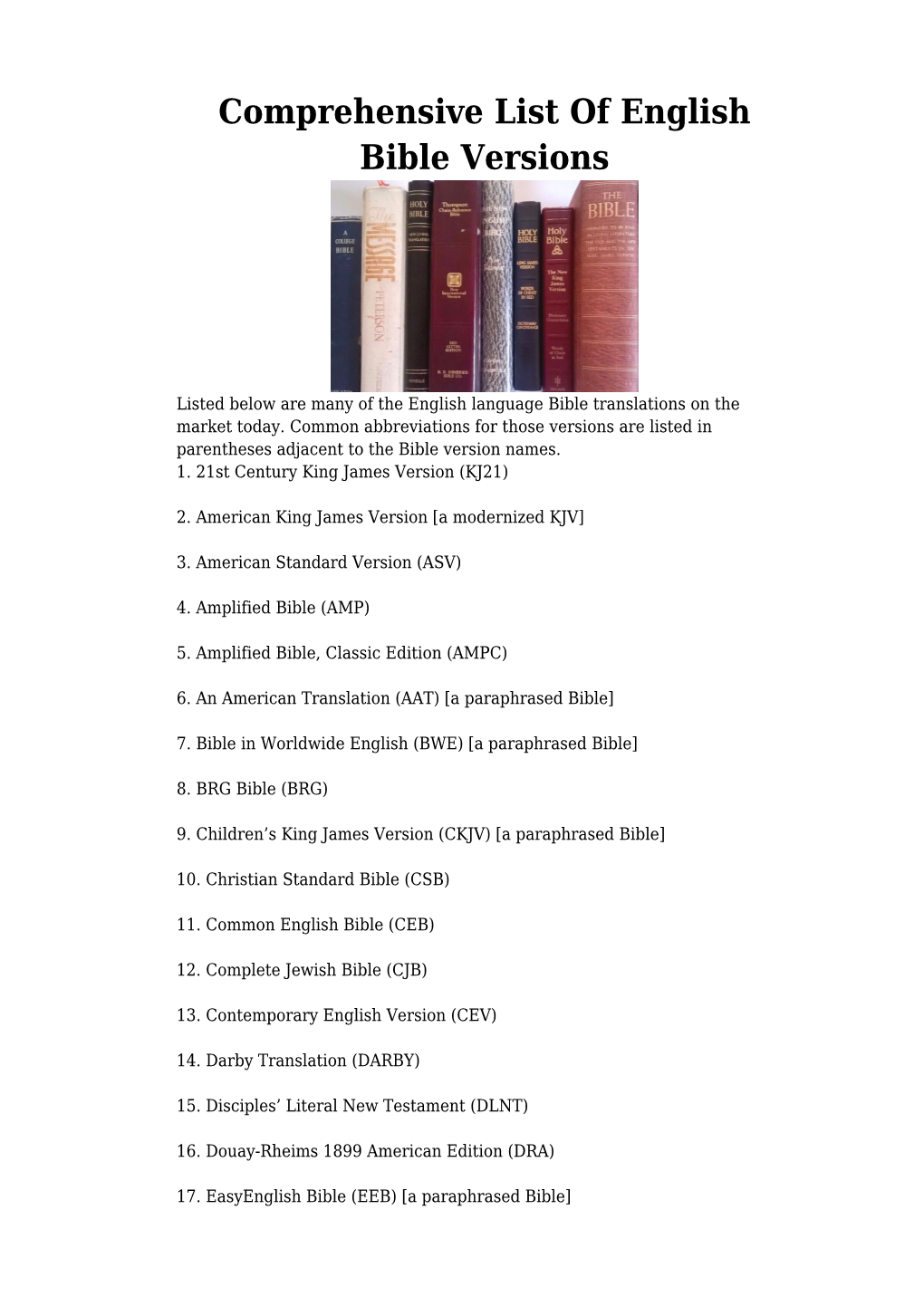 Comprehensive List of English Bible Versions,How We Got Our Bible