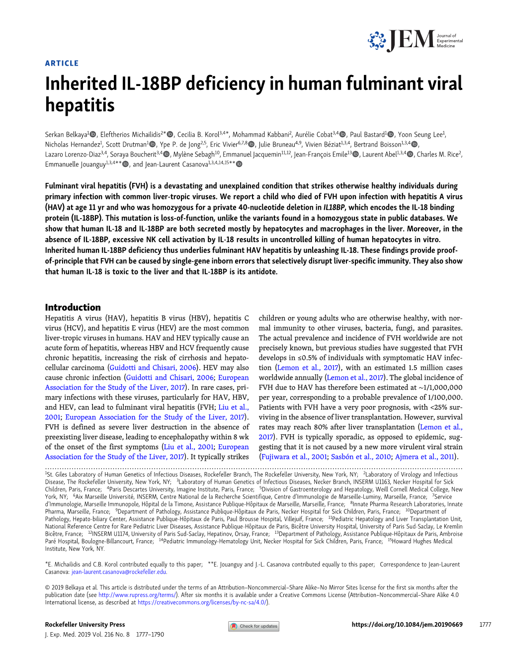 Inherited IL-18BP Deficiency in Human Fulminant Viral Hepatitis