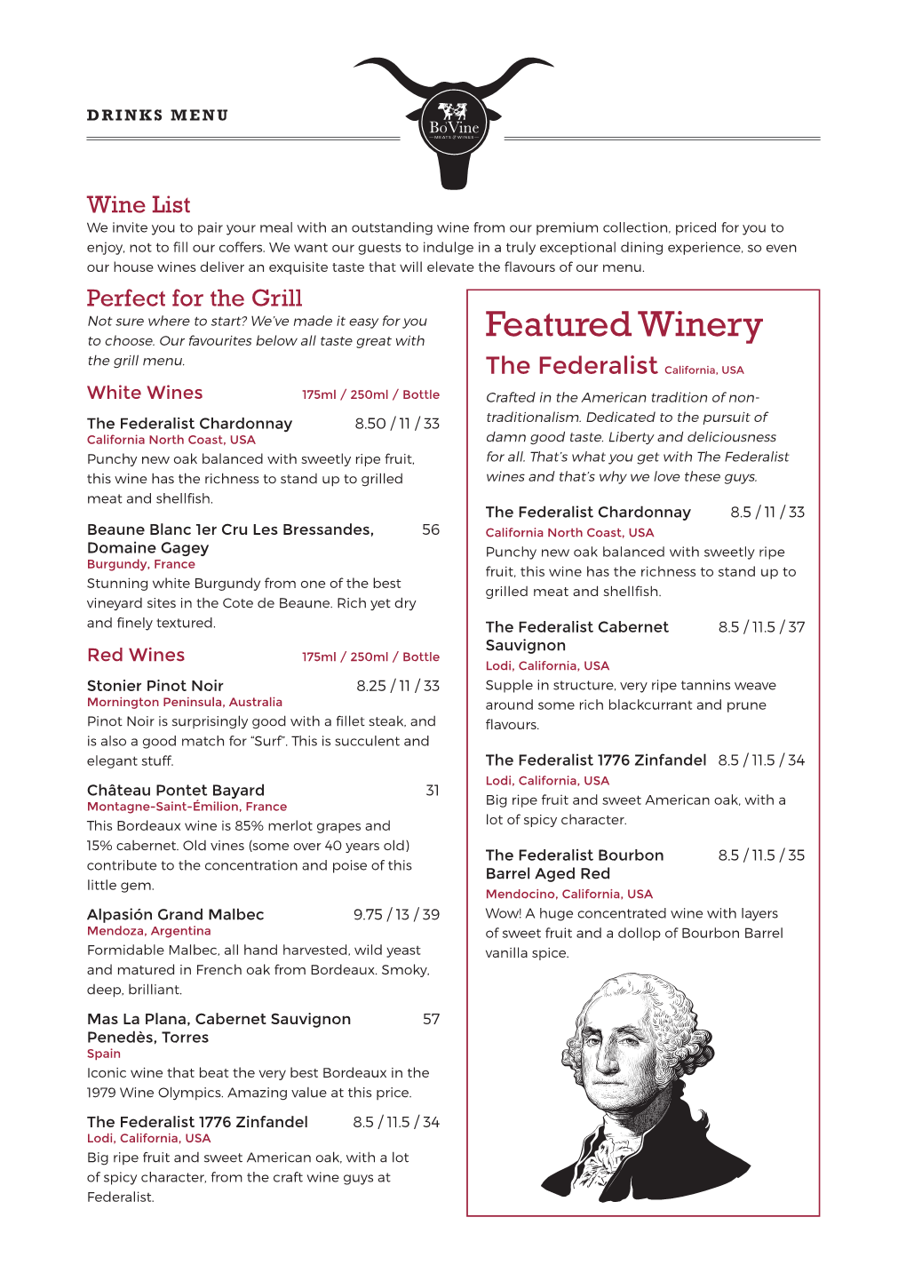 Featured Winery the Grill Menu