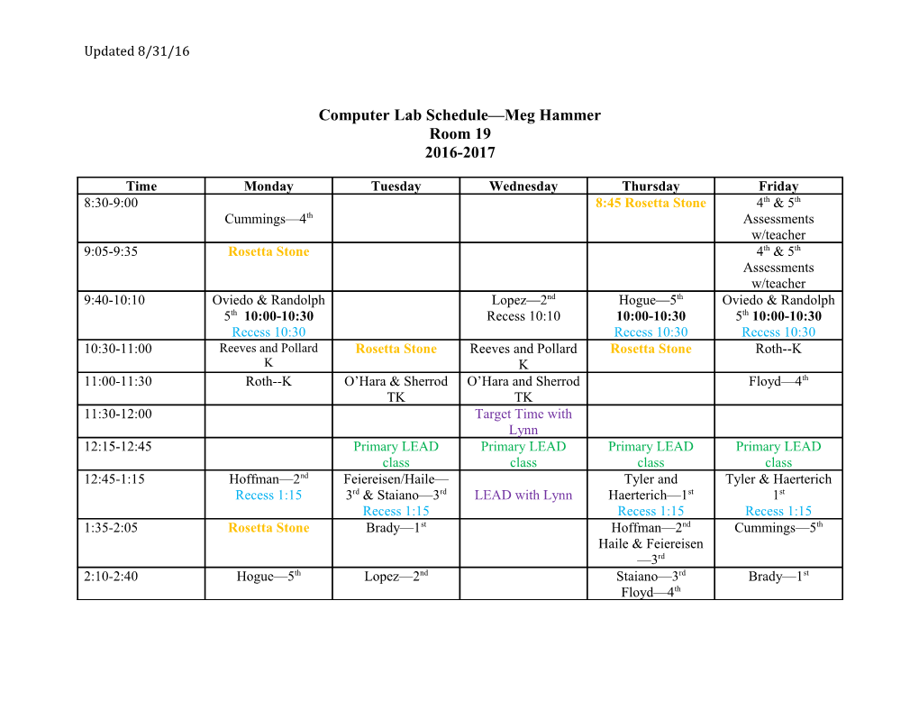 Computer Lab Schedule Meg Hammer