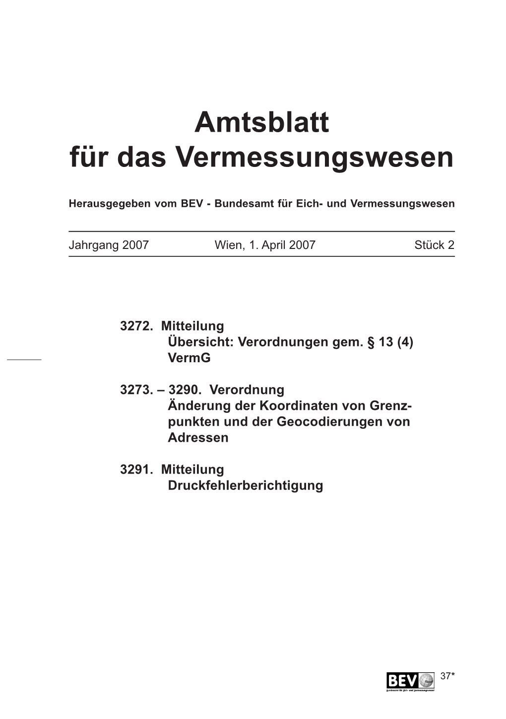 Amtsblatt Für Das Vermessungswesen