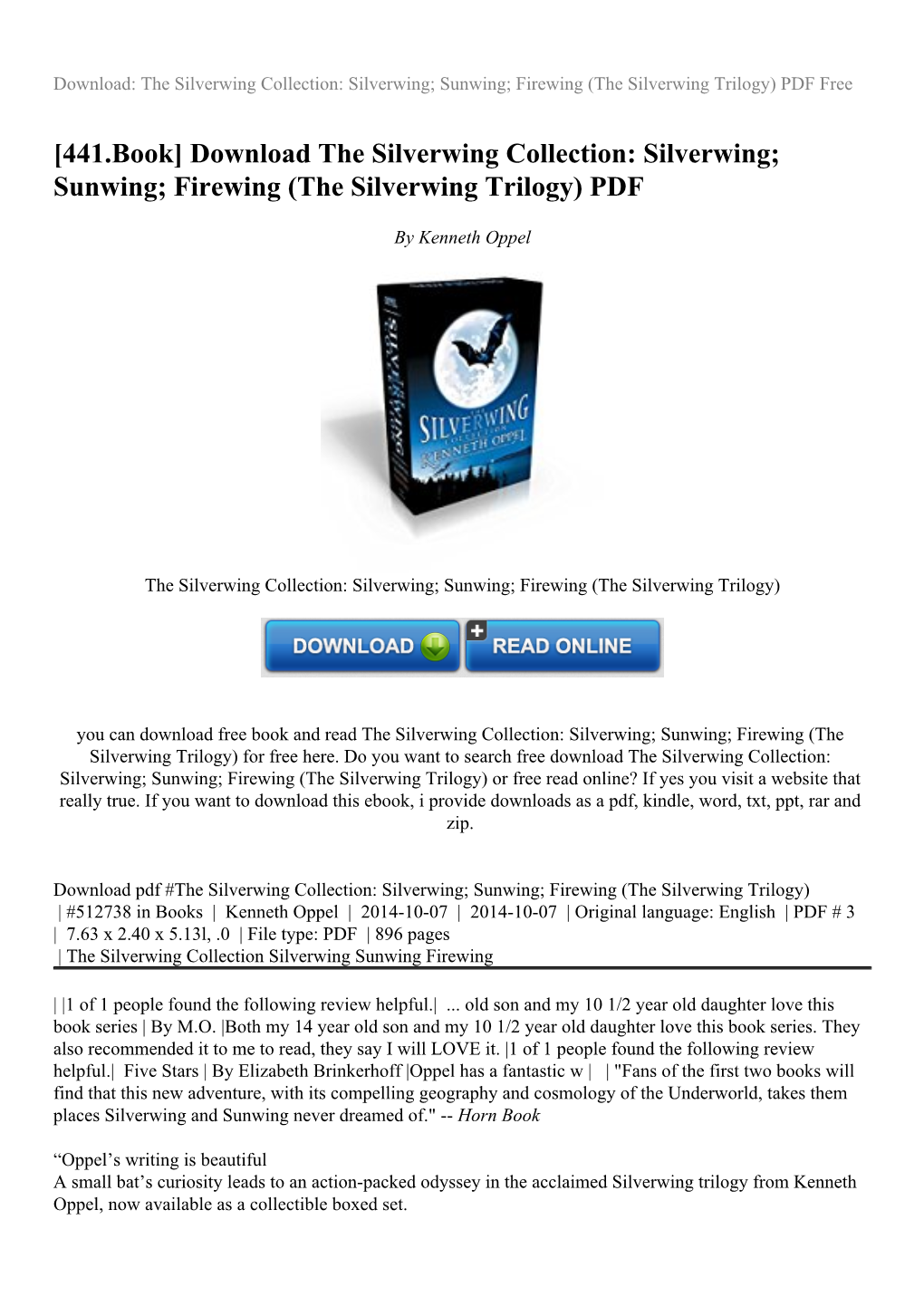 Sunwing; Firewing (The Silverwing Trilogy) PDF Free