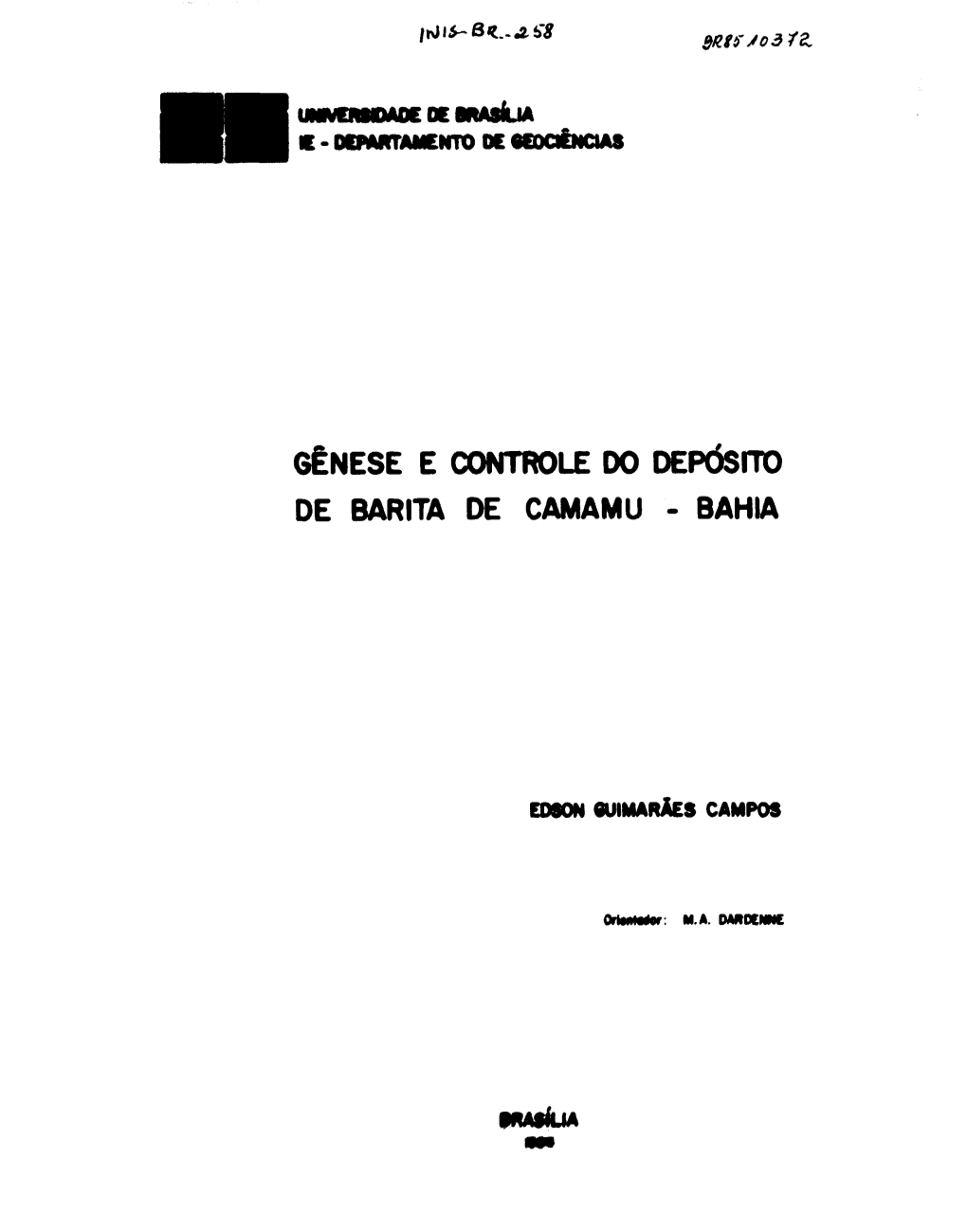 Gênese E Controle Do Depósito De Barita De Camamu - Bahia