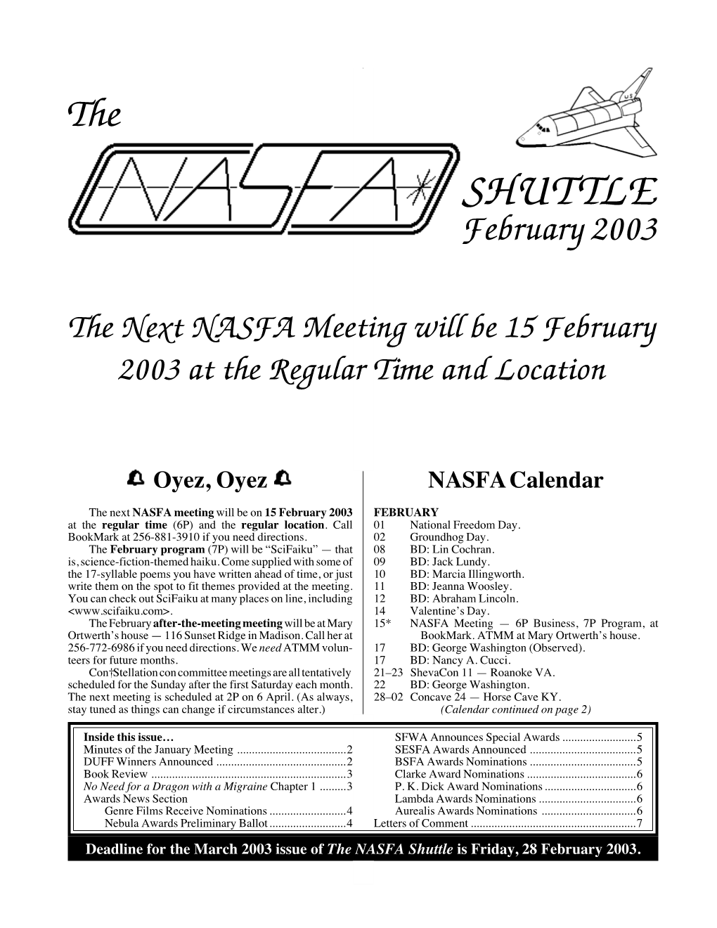 NASFA 'Shuttle' Feb 2003