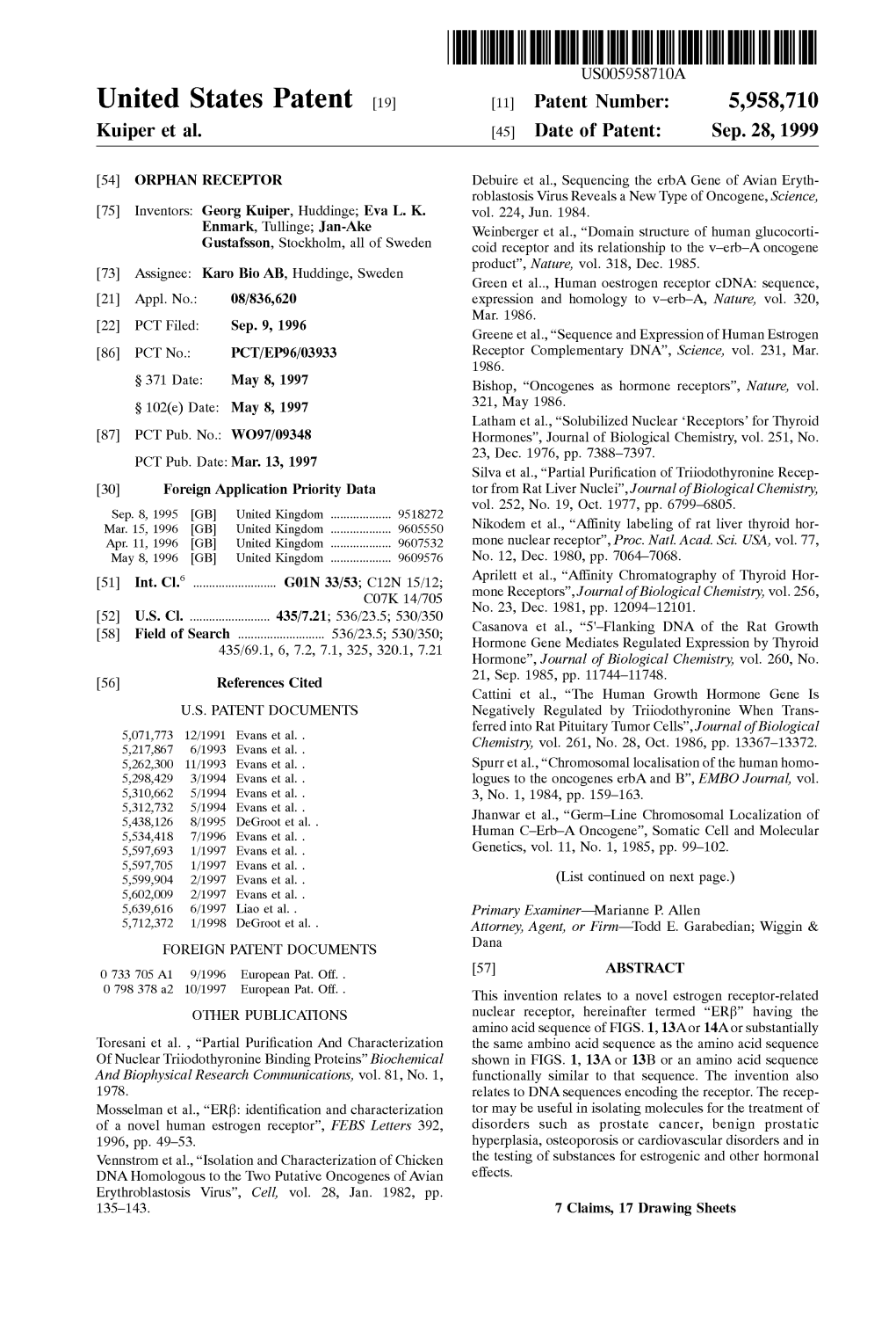 United States Patent (19) 11 Patent Number: 5,958,710 Kuiper Et Al