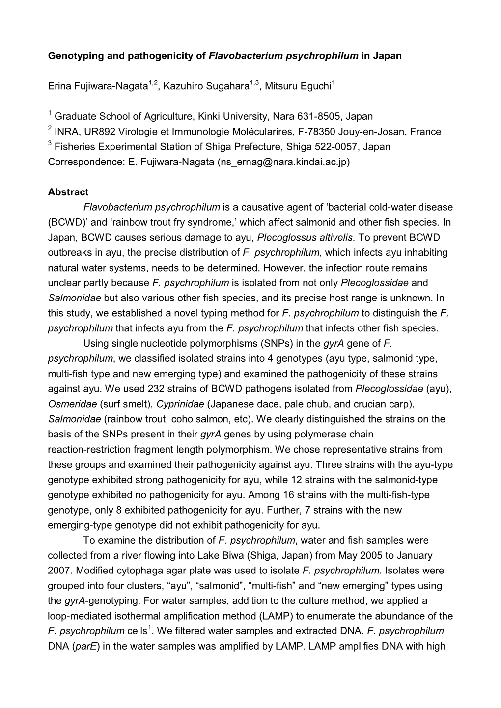 Ecology and Molecular Biology of BCWD- Pathogen