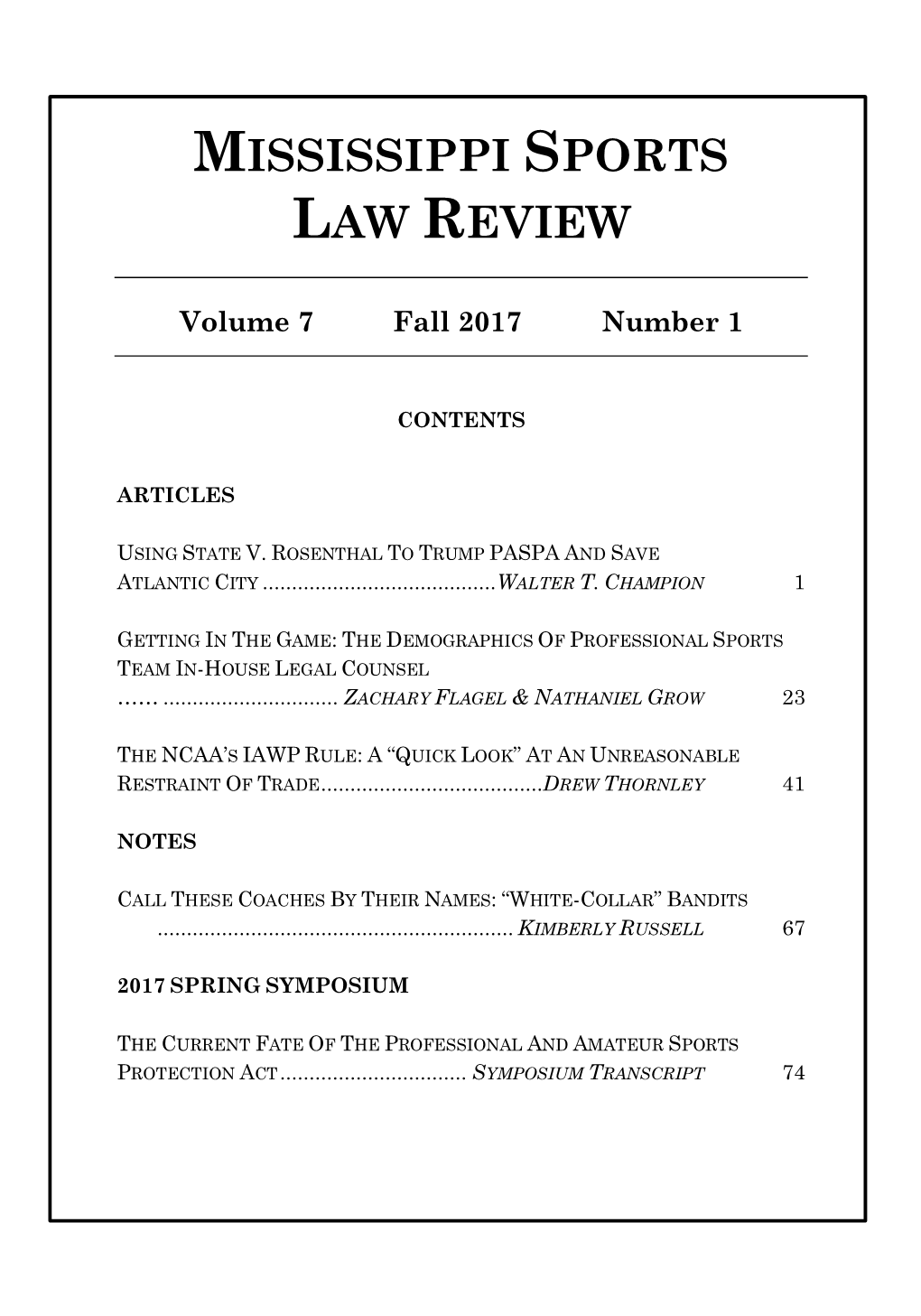 Mississippi Sports Law Review