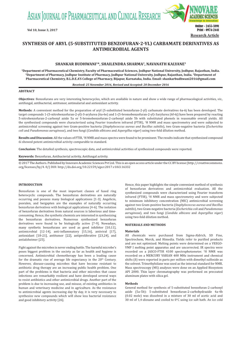 Synthesis of Aryl (5-Substituted Benzofuran-2-Yl) Carbamate Derivatives As Antimicrobial Agents