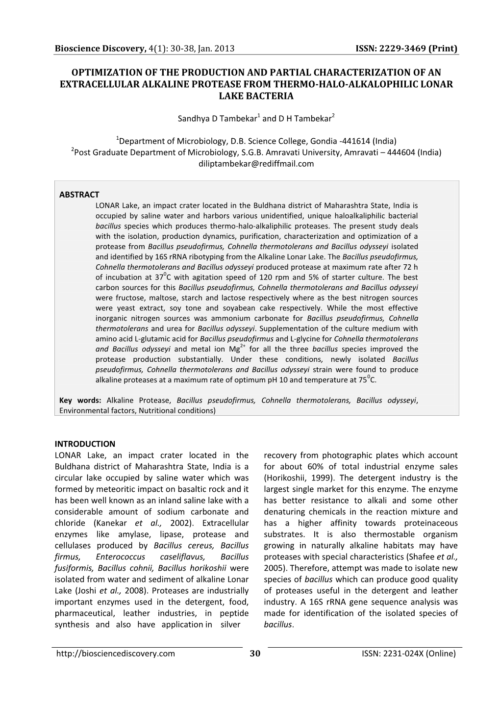 Optimization of the Production and Partial Characterization of an Extracellular Alkaline Protease from Thermo-Halo-Alkalophilic Lonar Lake Bacteria