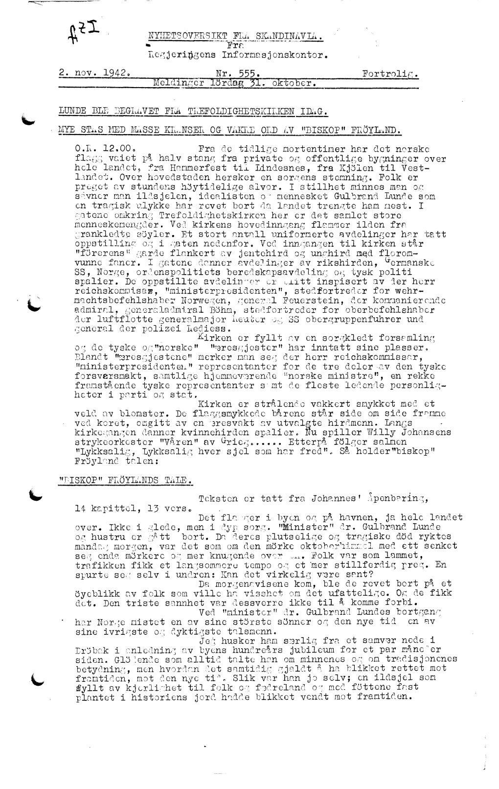 Lejeri)J.Gens Informasjonskontor. 2. Nov. 1942.Nr. 555
