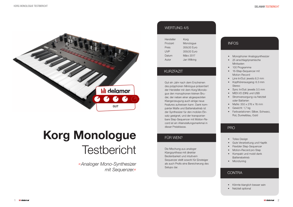 Korg Monologue Testbericht Delamar Testbericht