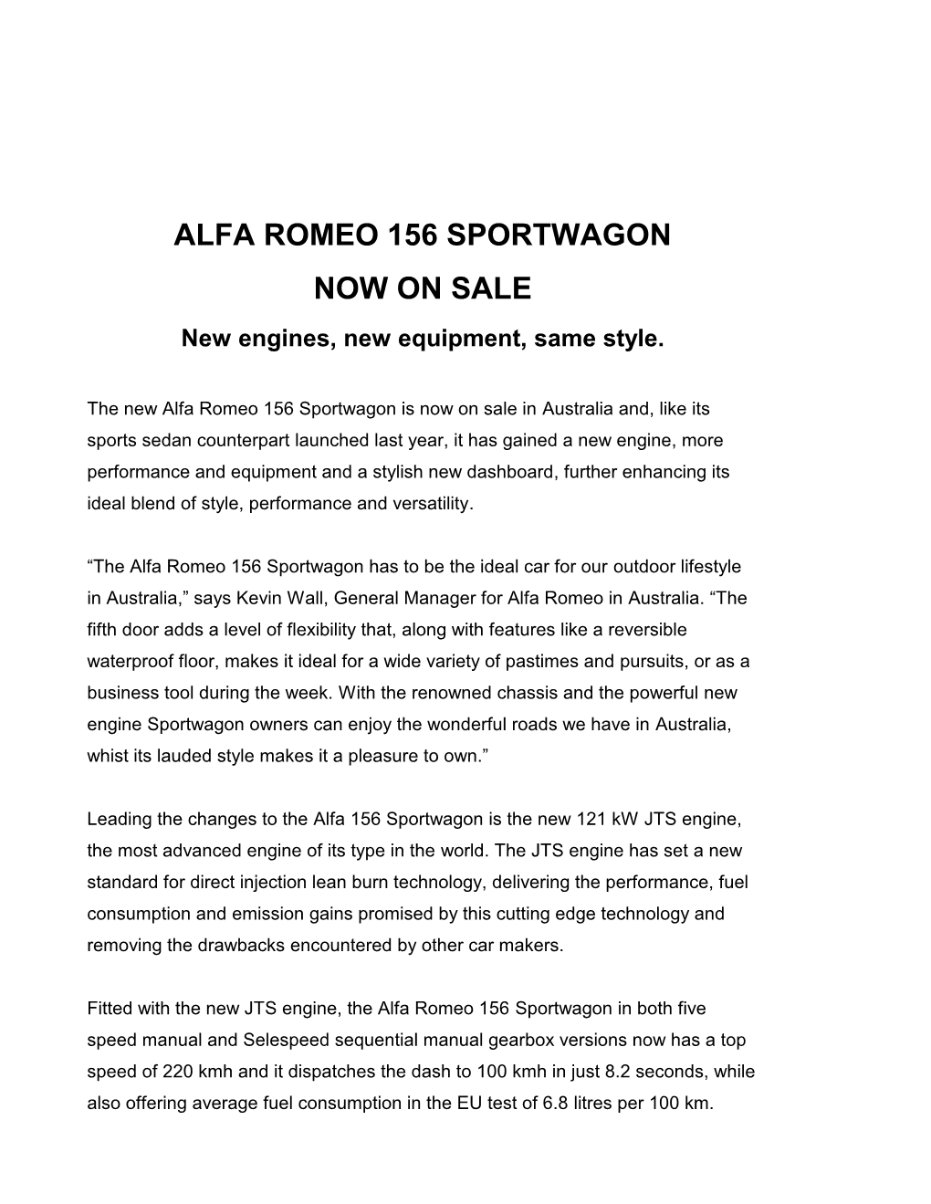 Press Kit: Alfa Romeo Mk.II 156 Sportwagon