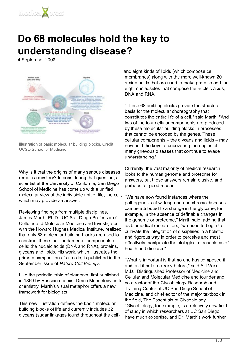 Do 68 Molecules Hold the Key to Understanding Disease? 4 September 2008