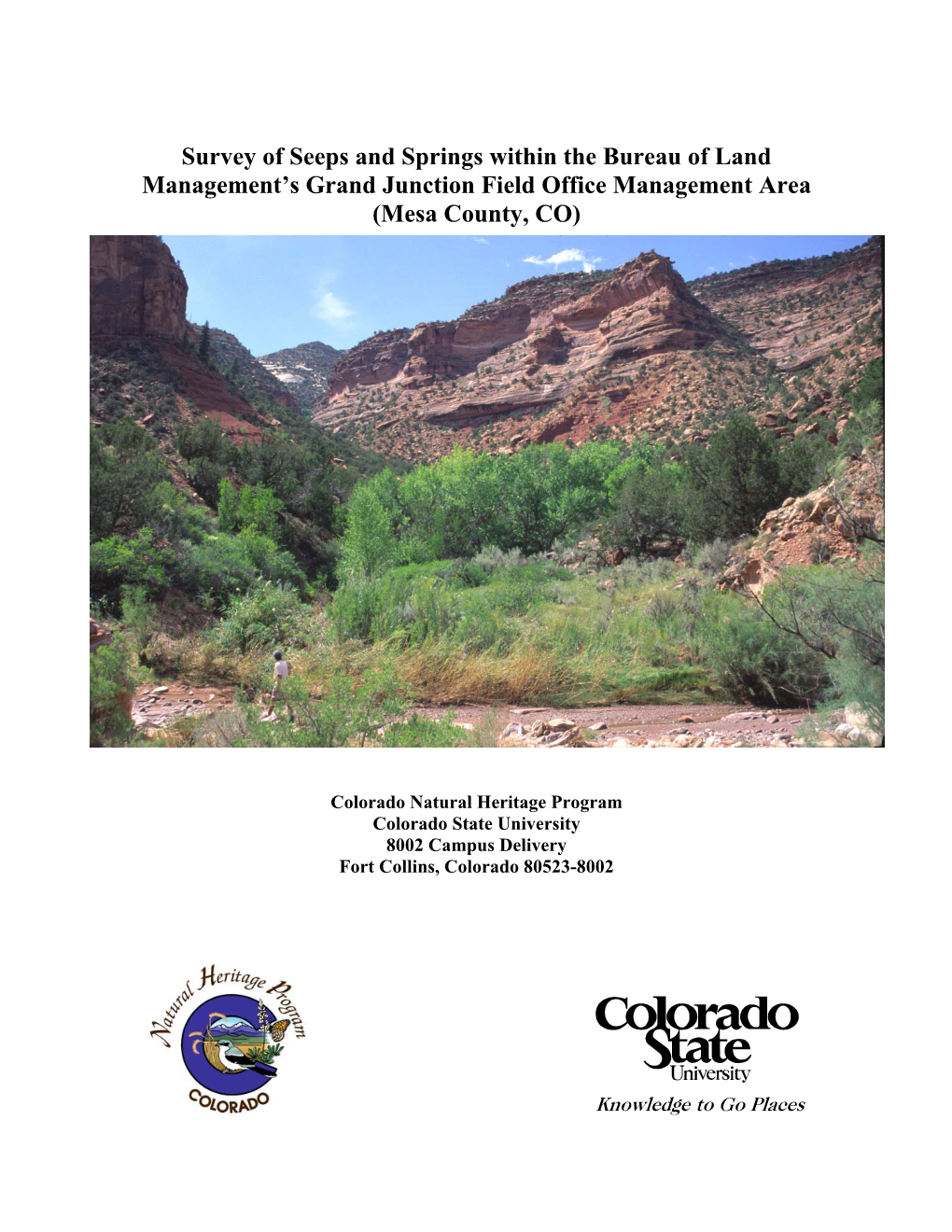 Survey of Seeps and Springs Within the Bureau of Land Management's Grand Junction District \(Garfield County, CO\)